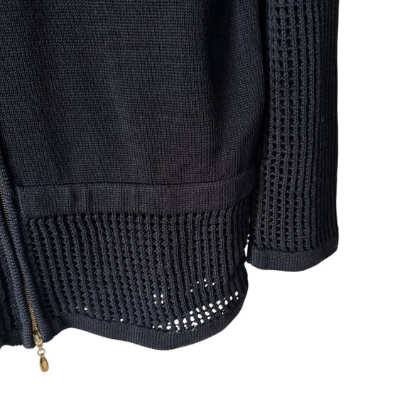 Escada Cardigan Sweater Gold Zipper READ Crochet Open Knit Collar Sleeves Hem - Picture 13 of 16